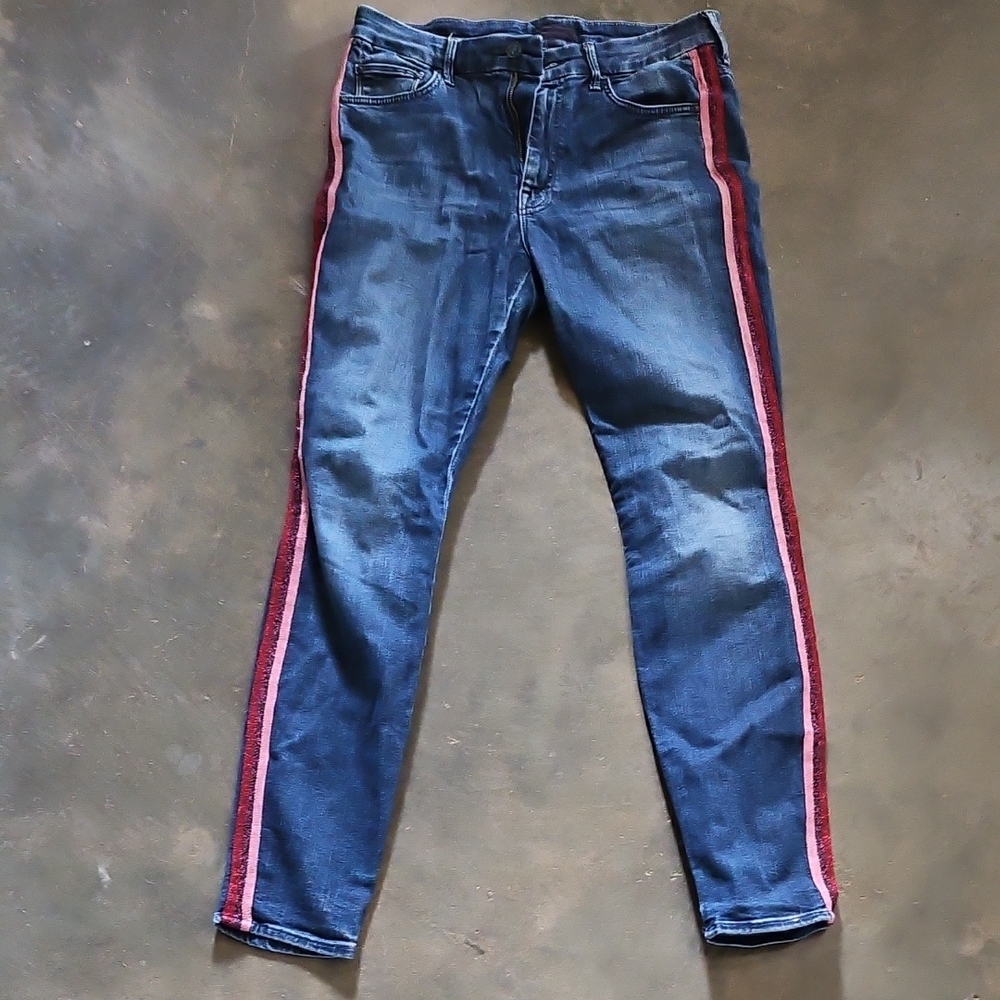 MOTHER Skinny High Waisted Looker Blue Jeans 29 Here Kitty Kitty Glitter Racer